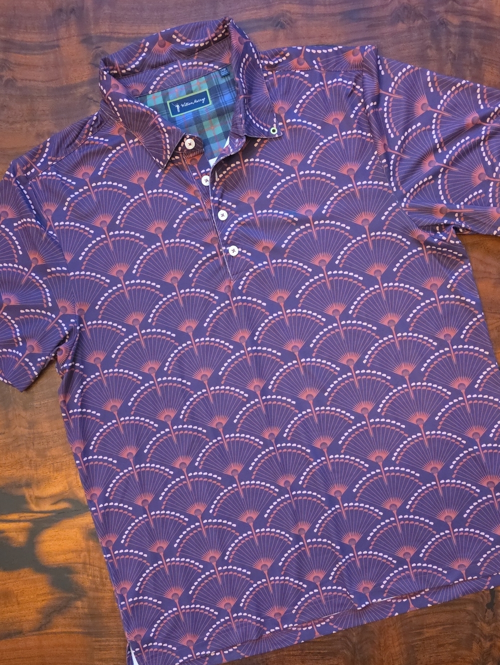 William Murray Golf Purple and Pink Fan-Print Polo Shirt